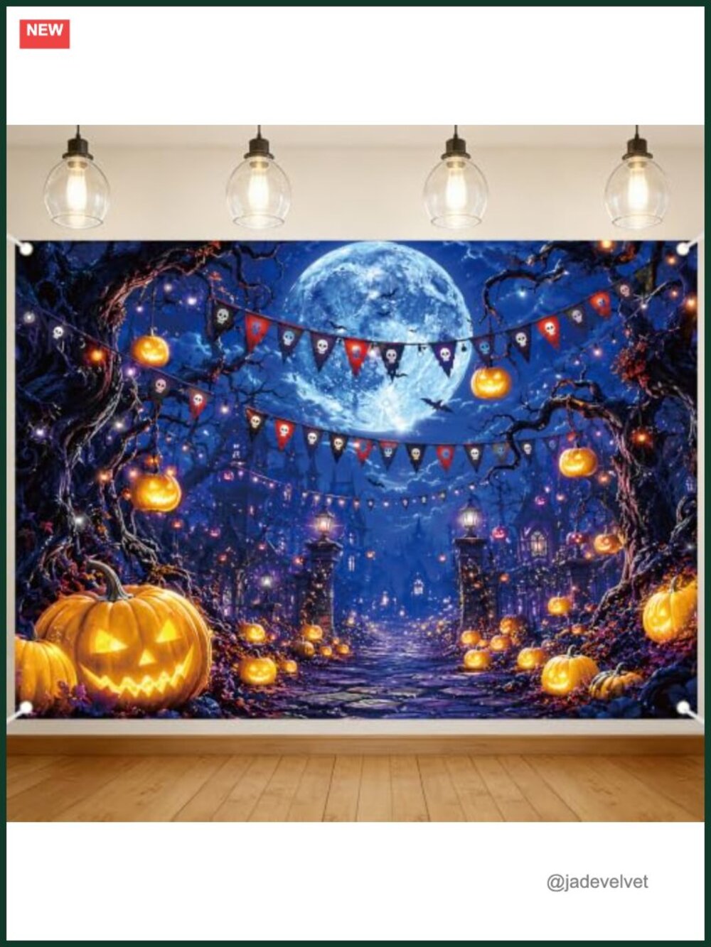 7x5ft Halloween Photo Backdrop Polyester Moon Night Castle Pumpkins Bats Party